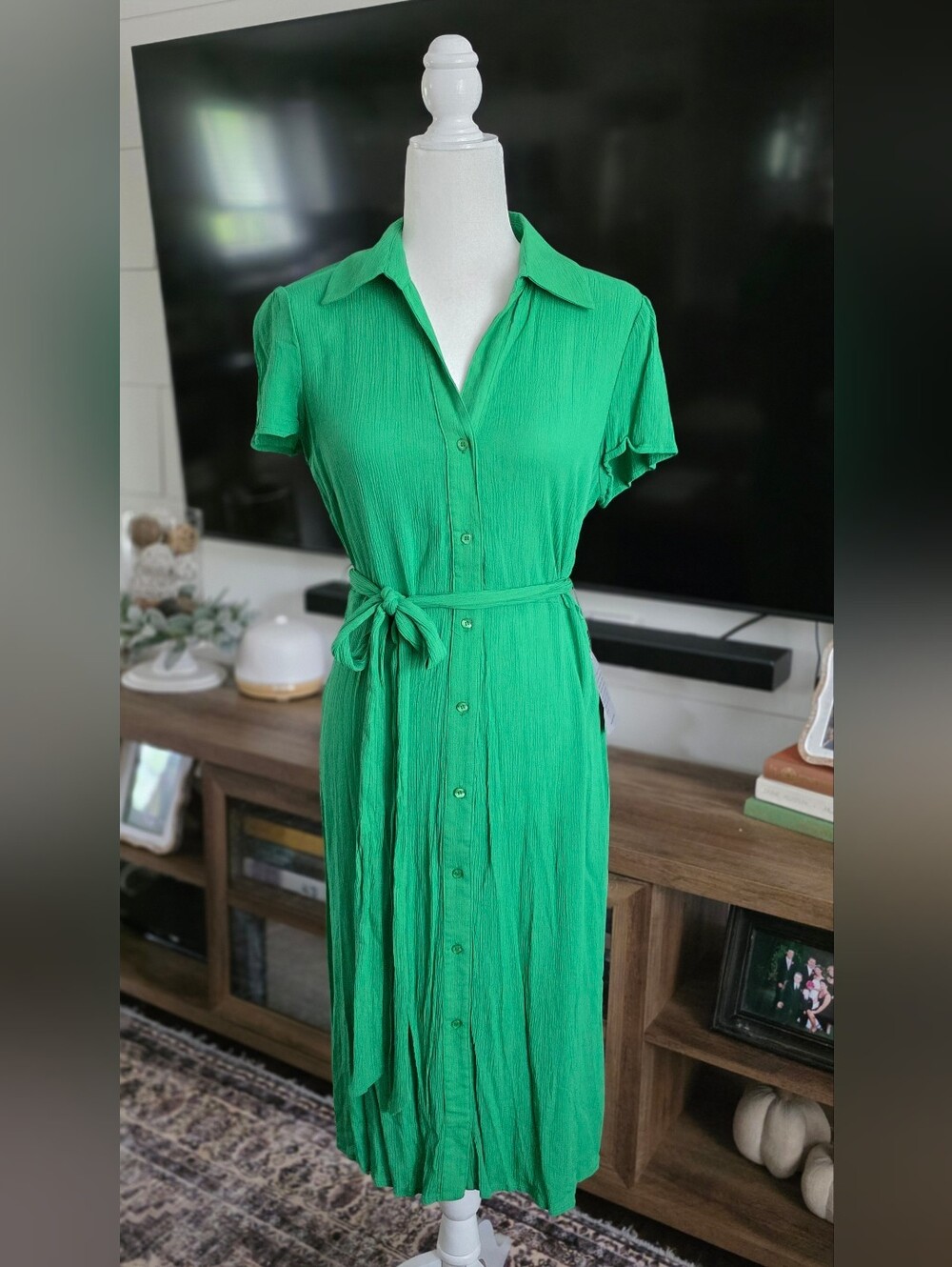 Tiana B. Crinkle Belted Shirt Dress
